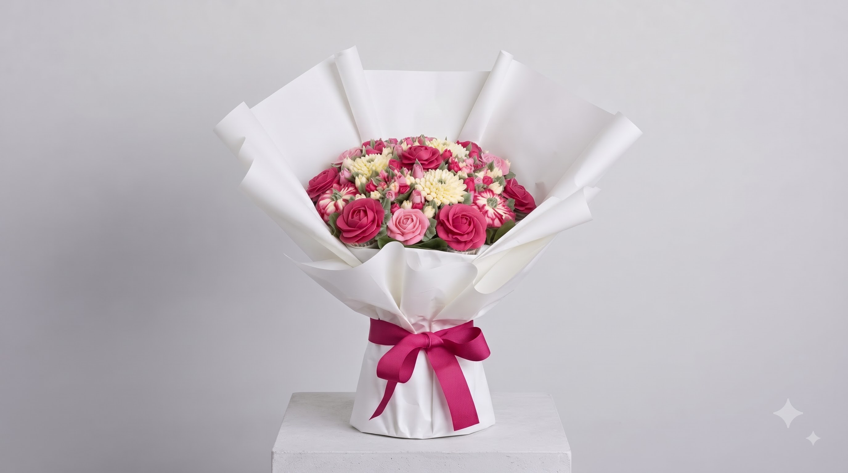 Buttercream flower bouquet berwarna merah jambu